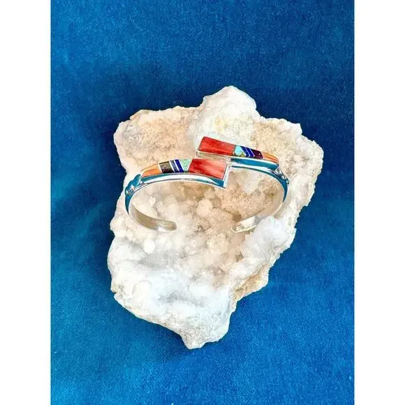 Southwestern Bracelet Sterling Silver Turquoise Coral Gemstone Native American